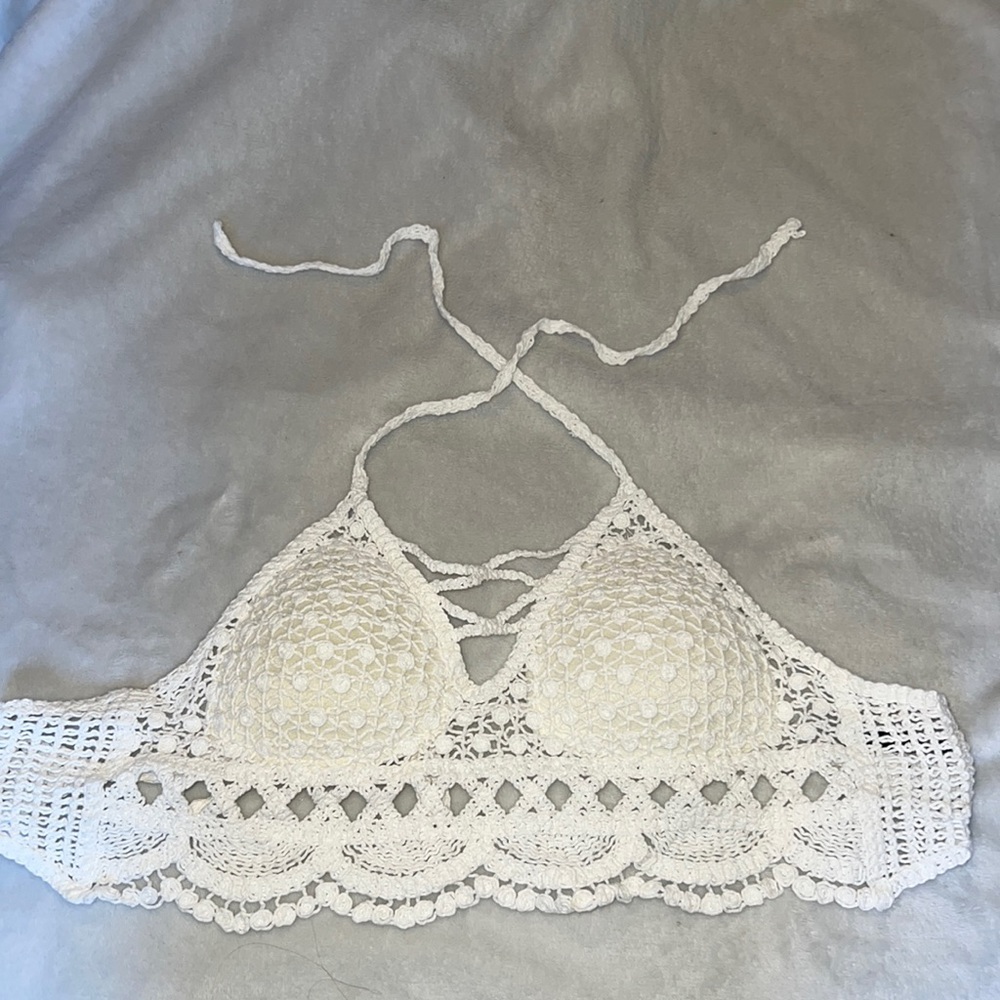 White laced bathing suit top